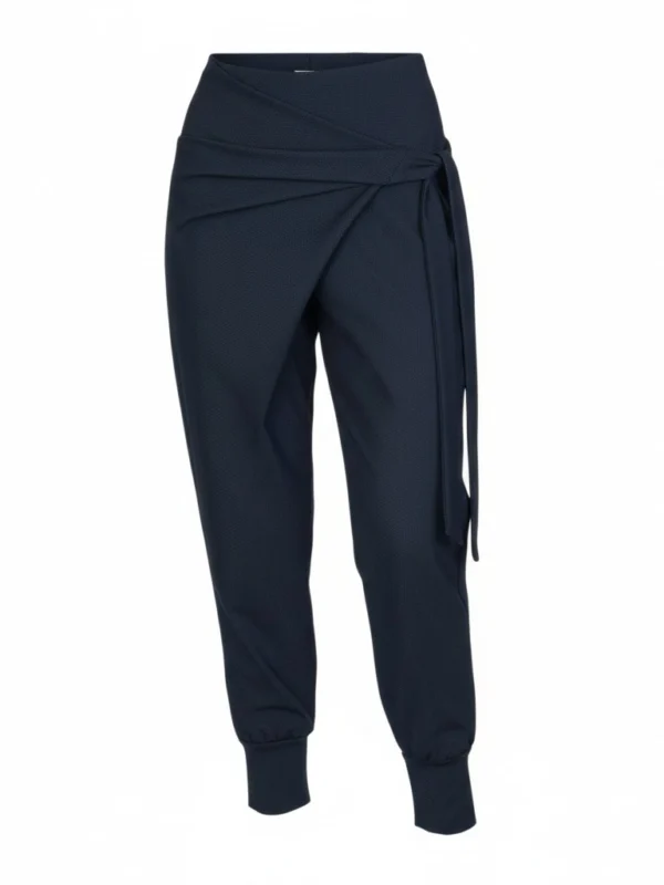 Akinora ženske hlače z asimetrično gubo navy jeans elegantne hlače elastičen pas