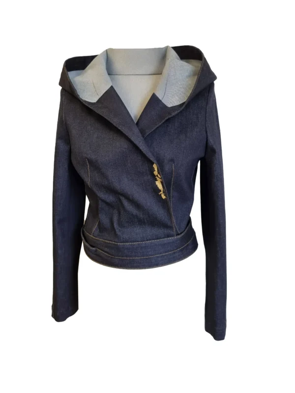 Akinora jeans jakna s kapuco temno modra kratka ženska jakna