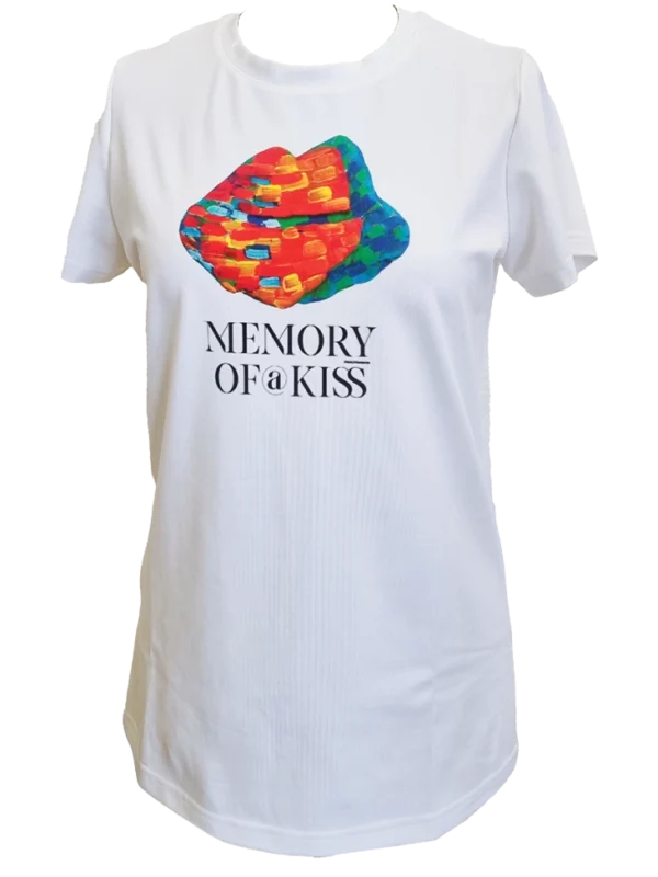 Bela majica s črnim potiskom Memory of a Kiss