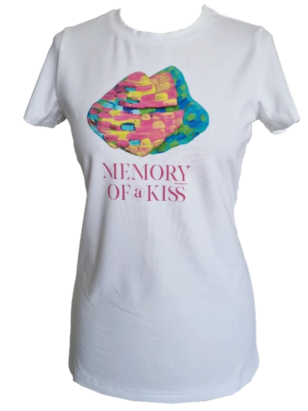 Bela majica z roza potiskom Memory of a Kiss