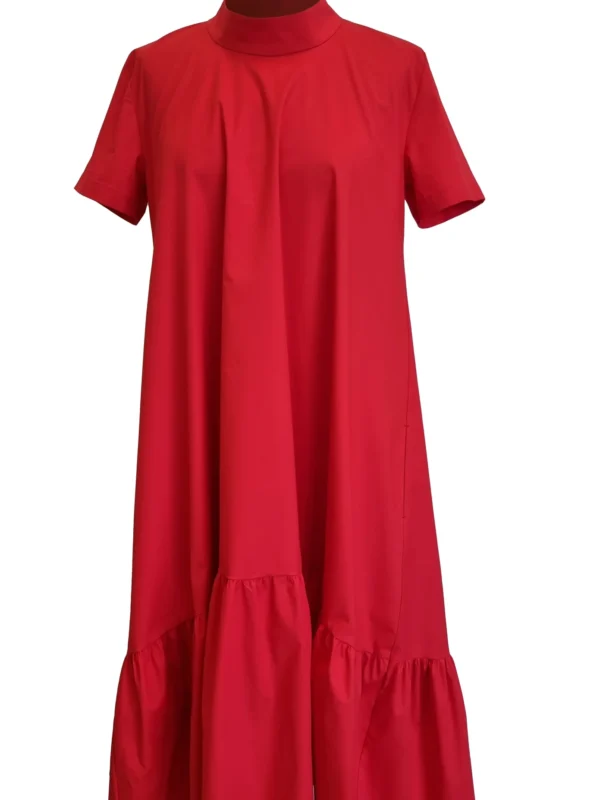 Asimetrična obleka z volanom BIG v rdeči barvi
