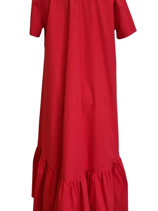 Asimetrična obleka z volanom BIG v rdeči barvi zadaj
